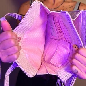 Liz Claiborne 90s Polka Dot Pink Croc-Embossed Women's Bag Vintage